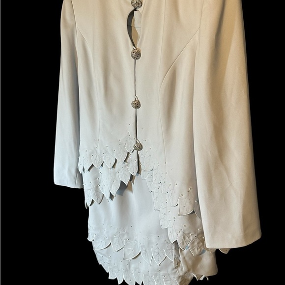 Mark Skirt Suit. Sky Blue scalloped trim jacket and skirt - Plus Size 18 - Picture 8 of 9